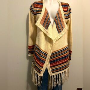Forever 21, M/L cardigan sweater, vibrant, rich colors, cream, rust, blues